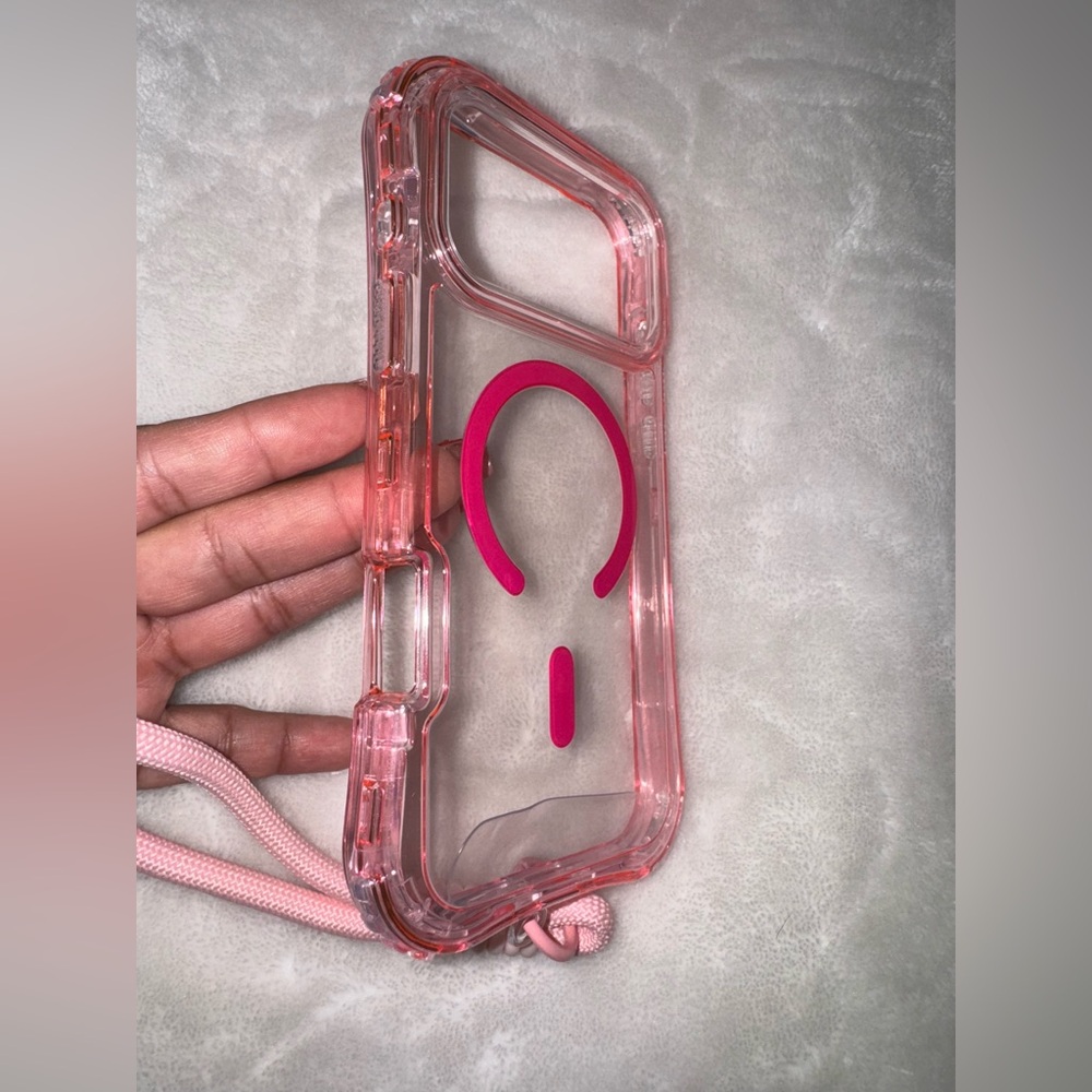 Transparent Pink Phone Case with Strap